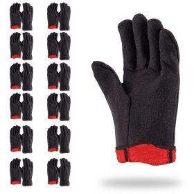 Fleece Lined Jersey Gloves - Brown Cotton-Polyester Blend, 10-Inch Open Cuff