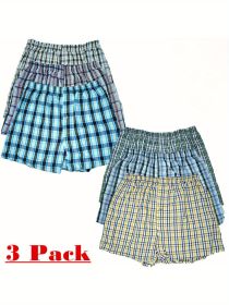 3 Pack Mens Underwear Shorts Trunk Boxer Briefs Cotton Check Plaid Size M-2XL