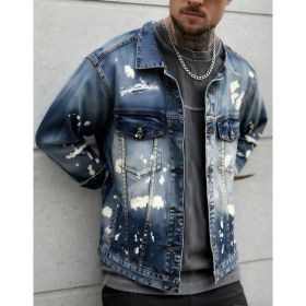 Vintage Distressed Denim Jacket Men Paint Splatter Ripped Trucker Jean Jacket USA Inventory (Option: Y304S)