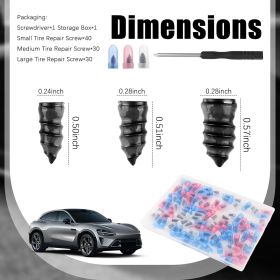60PCS Screw Type Tire Plug Kit,Self-Service Tire Repair Rubber Nail Kit Includes 4-Size Screw in Tires Plugs & Screwdrivers (Color: 3 Size/100PCS)