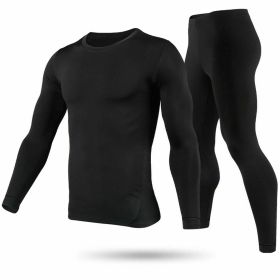 Men Thermal Underwear Set Long Johns Pants Long Sleeve Soft Underwear Kit Top Bottom Winter Sports Suits (Color: black, size: XXL)